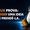 Tux, mascote do Linux, ao lado da frase O Linux prova: proteger uma ideia não é prendê-la, em arte azul e cobre da Changer PI.