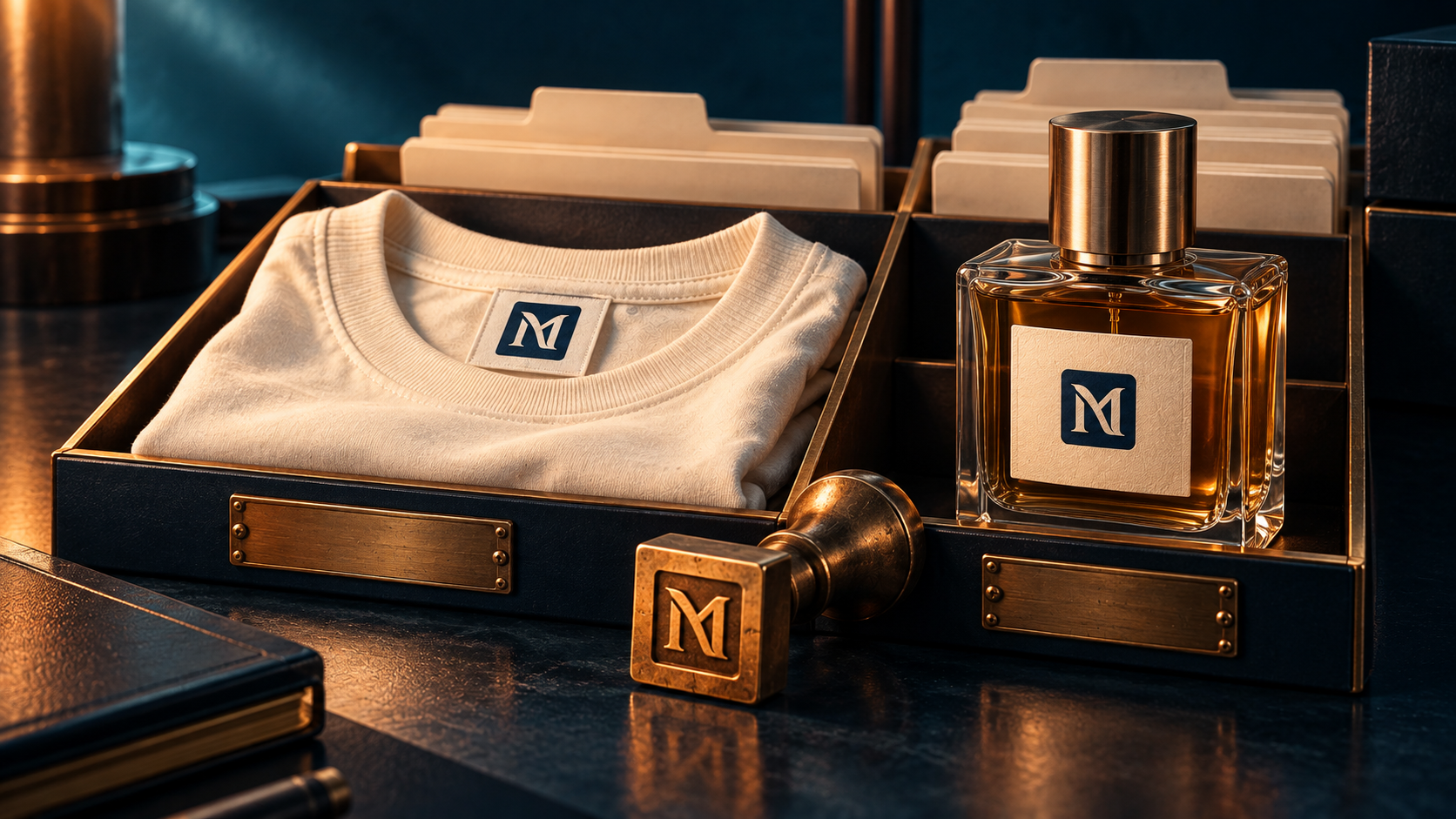 Classificação de Nice: por que conhecer as classes antes de registrar sua marca Camiseta e perfume com a mesma marca em compartimentos distintos, representando a proteção em diferentes classes de Nice.