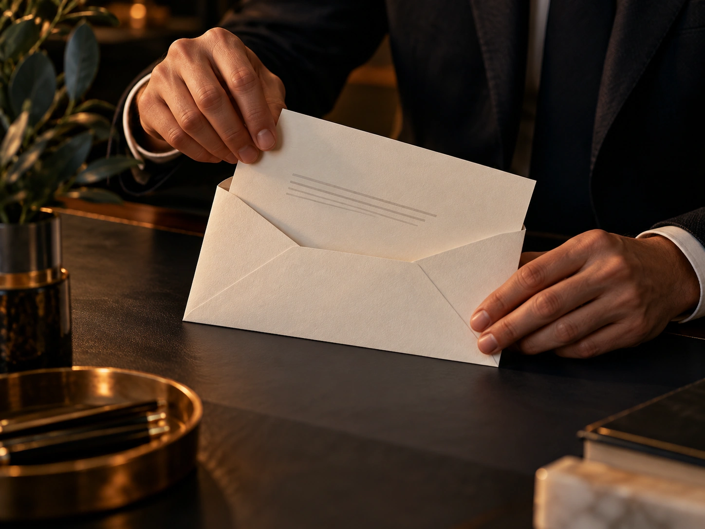 Correspondência formal sendo organizada num envelope