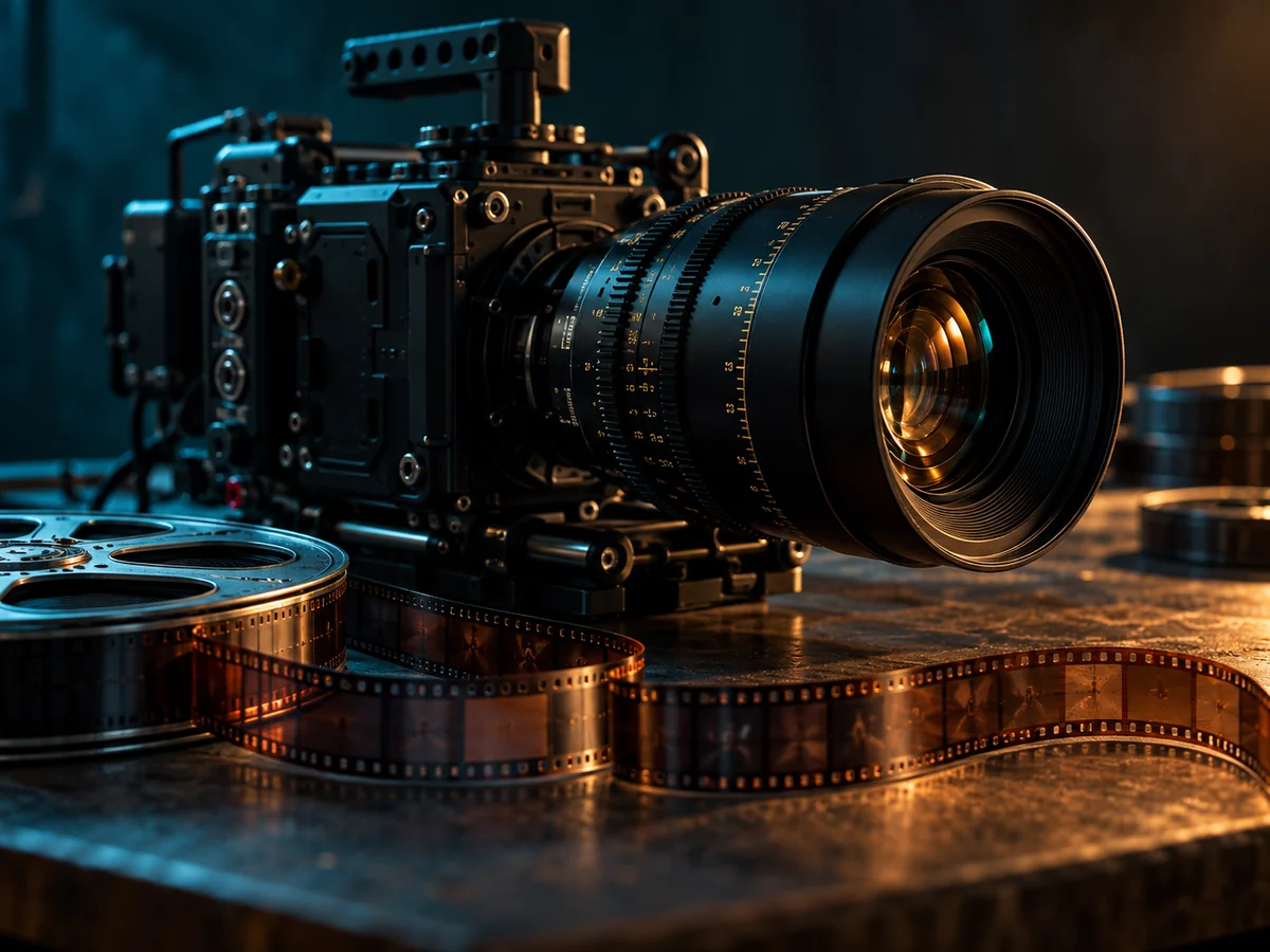 Câmera e película de cinema, criação audiovisual